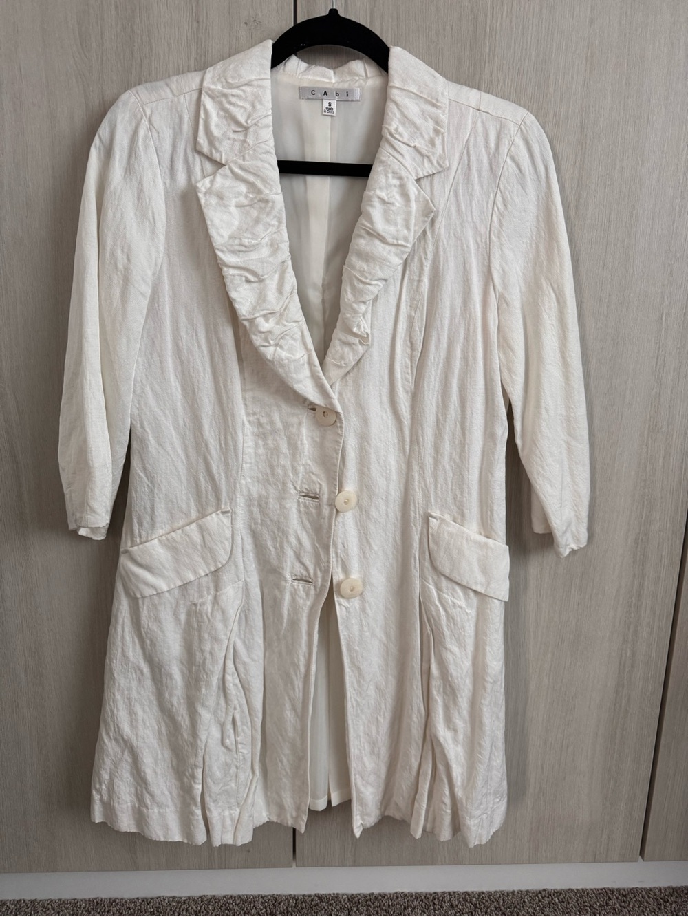 CAbi White Ruffle Collar Button-Front jacket - Picture 2 of 6